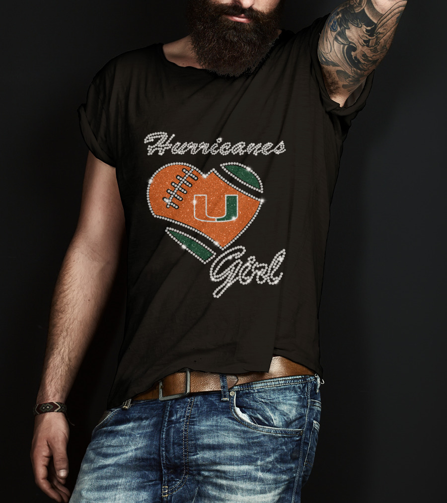 Hurricanes Girl Miami Hurricanes Heart Football U T-Shirt