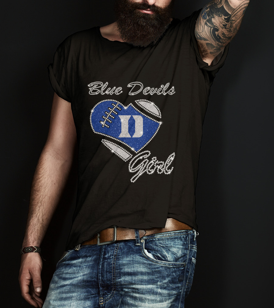 Blue Devils Girl D Football Heart T-Shirt