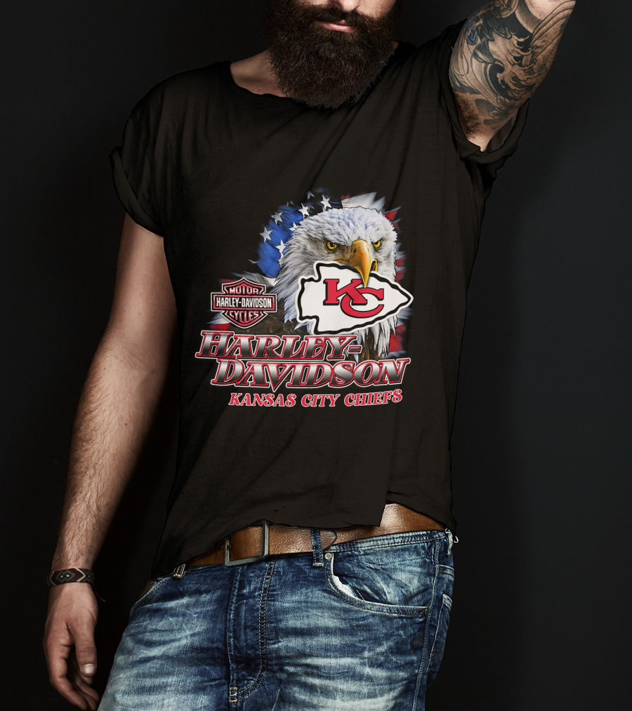 Harley Davidson Kansas City Chiefs Eagle Motorcycle Cycles T-Shirt