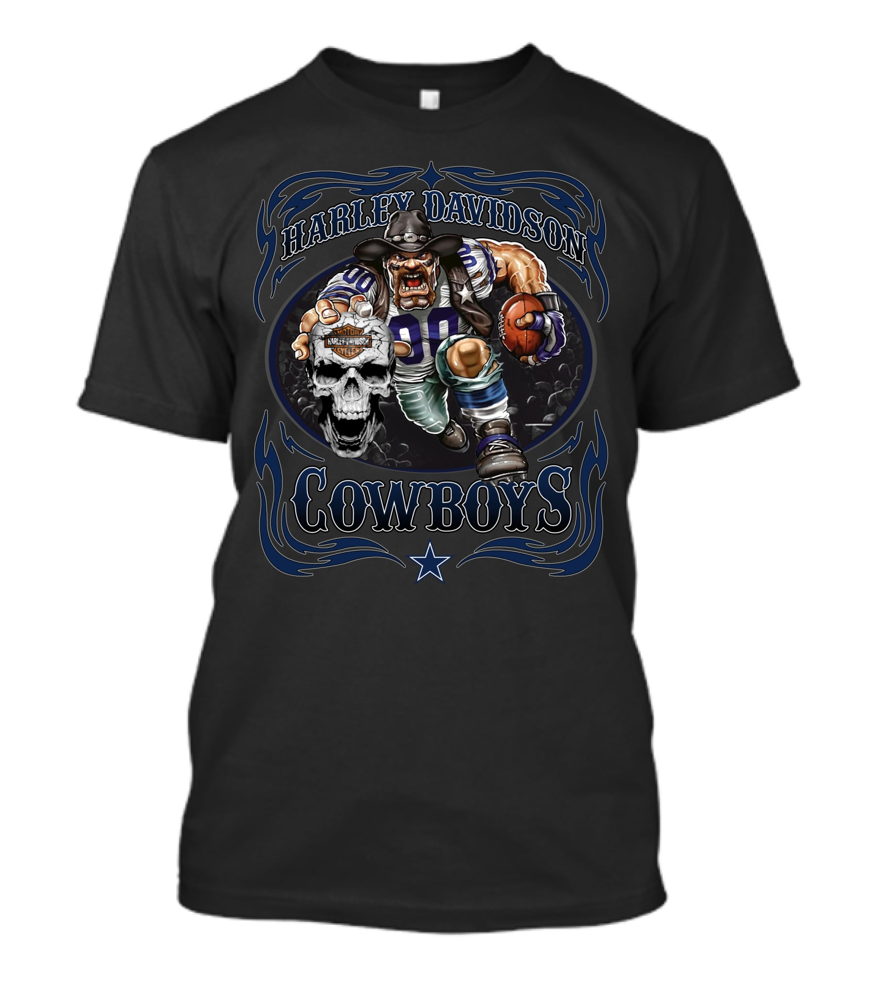Harley Davidson Cowboys Football Skull T-Shirt