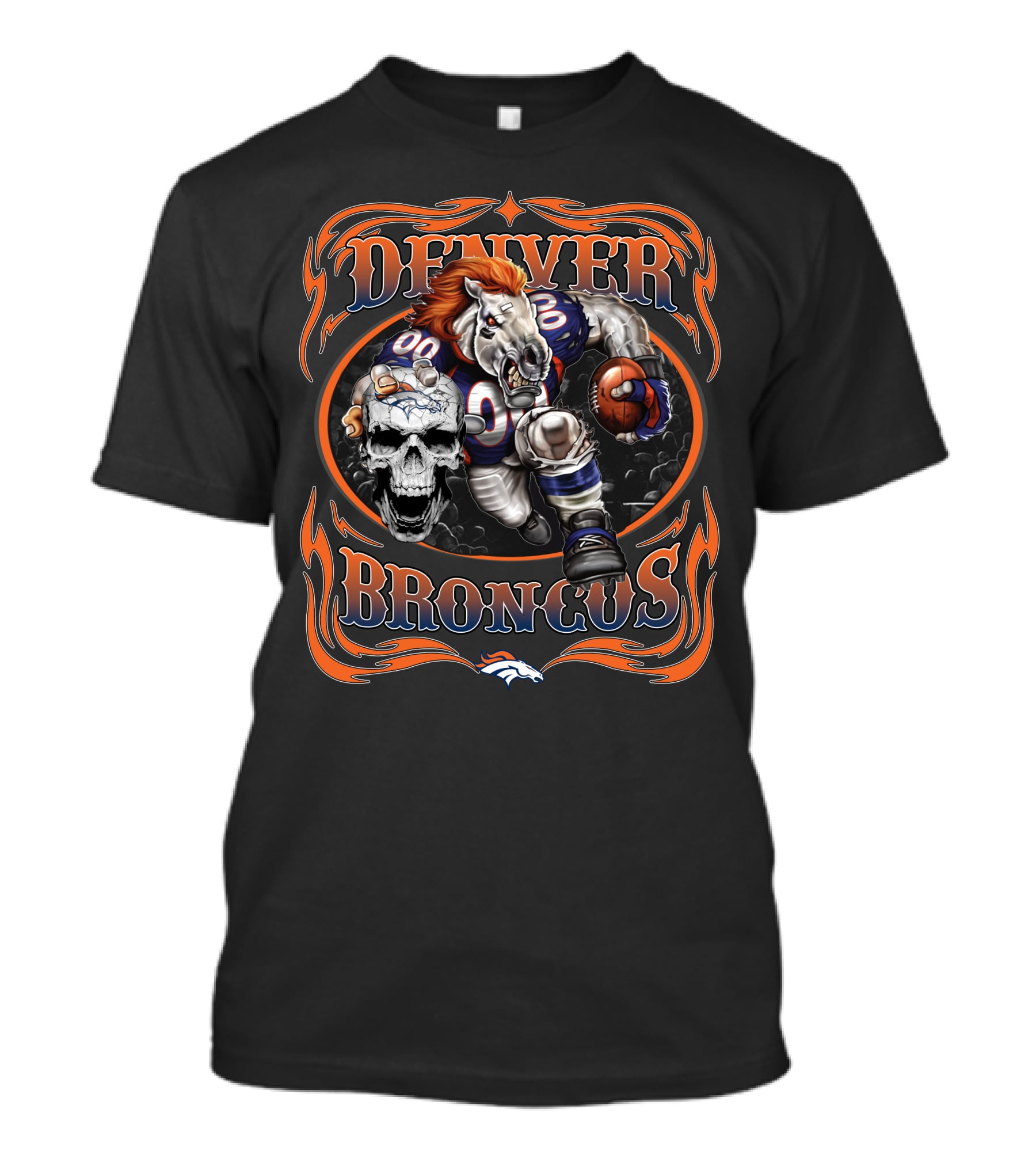 Denver Broncos Fierce Football Horse Skull Art T-Shirt