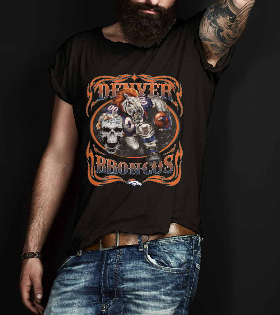 Denver Broncos Fierce Football Horse Skull Art T-Shirt
