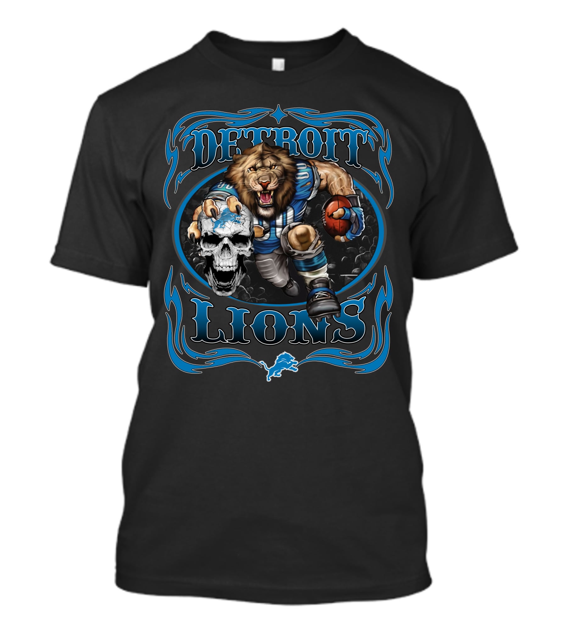 Detroit Lions Ferocious Lion Holding Skull And Football T-Shirt