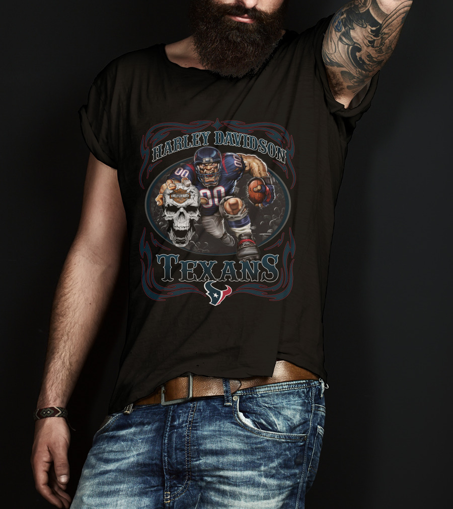 Harley Davidson Texans Football Skull T-Shirt