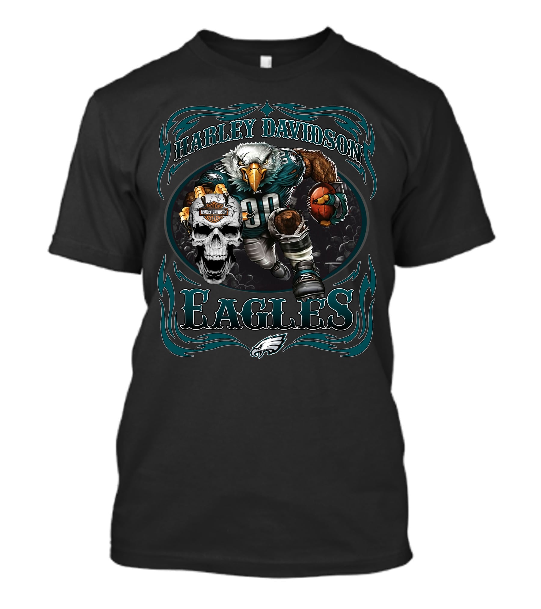 Harley Davidson Philadelphia Eagles Football Eagle With Skull And Ball T-Shirt