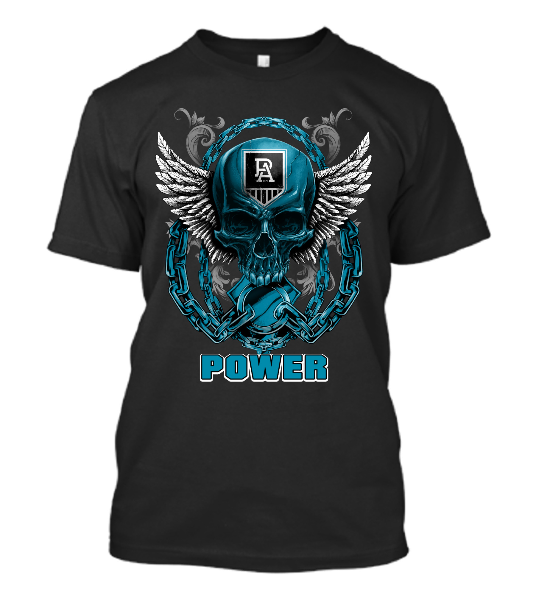 Port Adelaide Power Skull With Chains And Wings T-Shirt