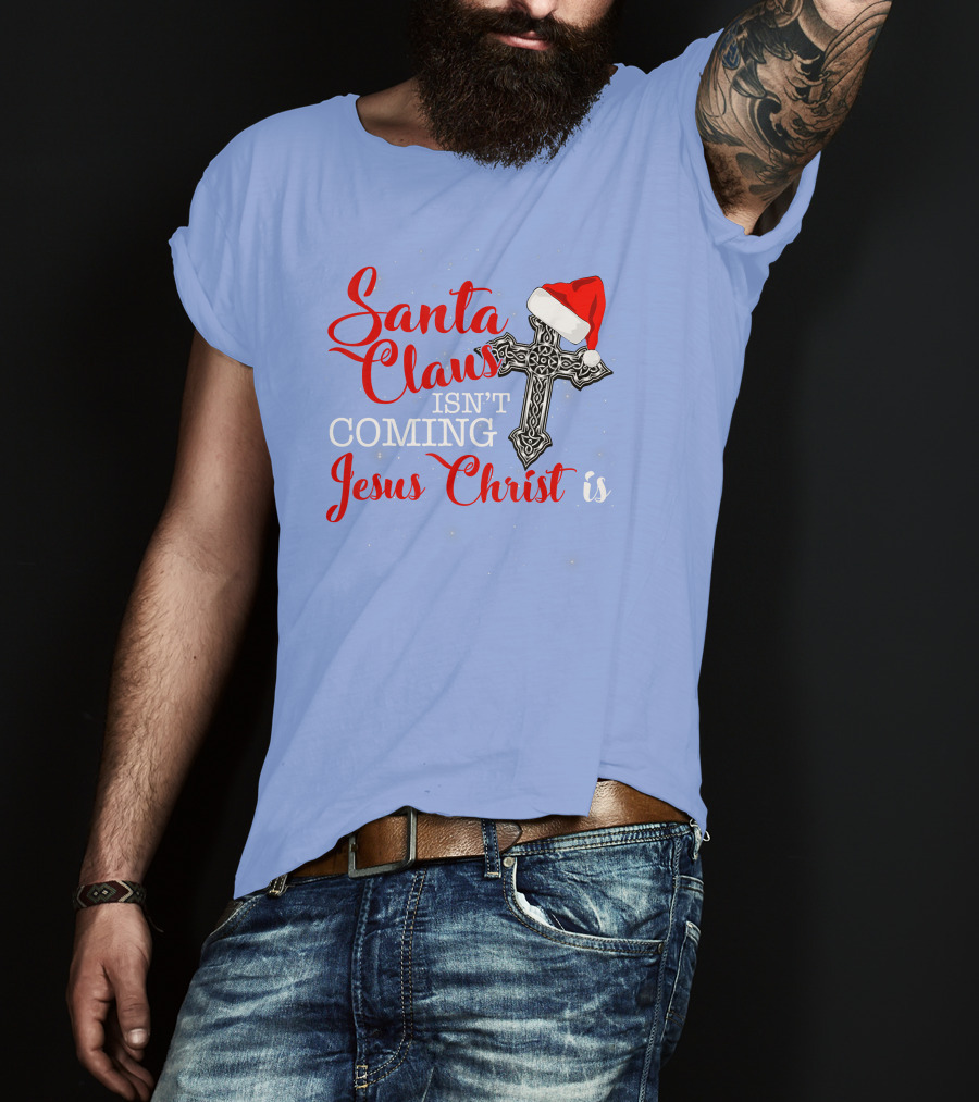 Santa Claus Jesus Christ Cross Christmas Hat T-Shirt