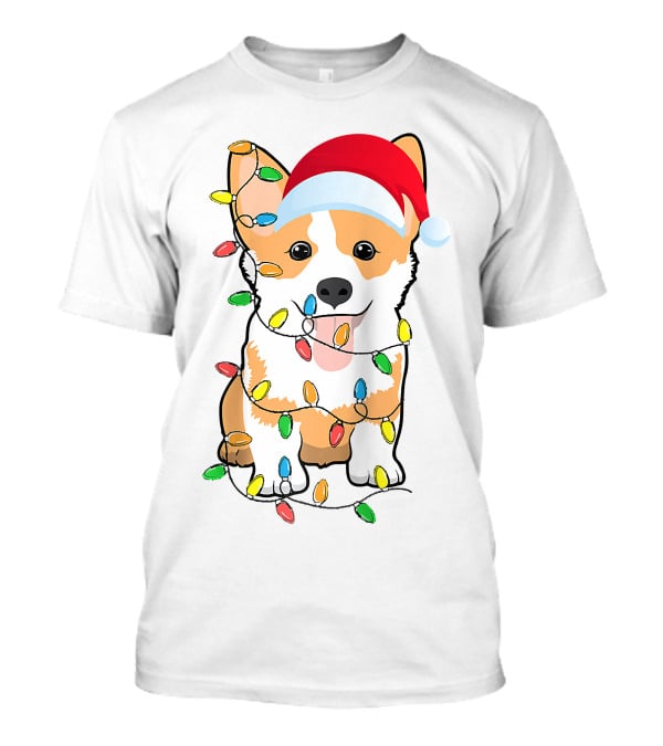 Christmas Corgi Funny Santa Hat Xmas Lights Raglan Baseball T-Shirt