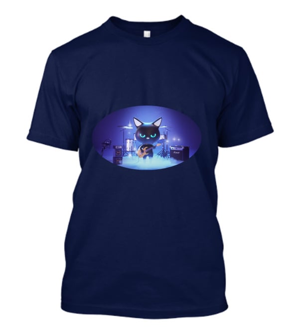 Cat Playing Guitar On Stage With Drums And Amps T-Shirt