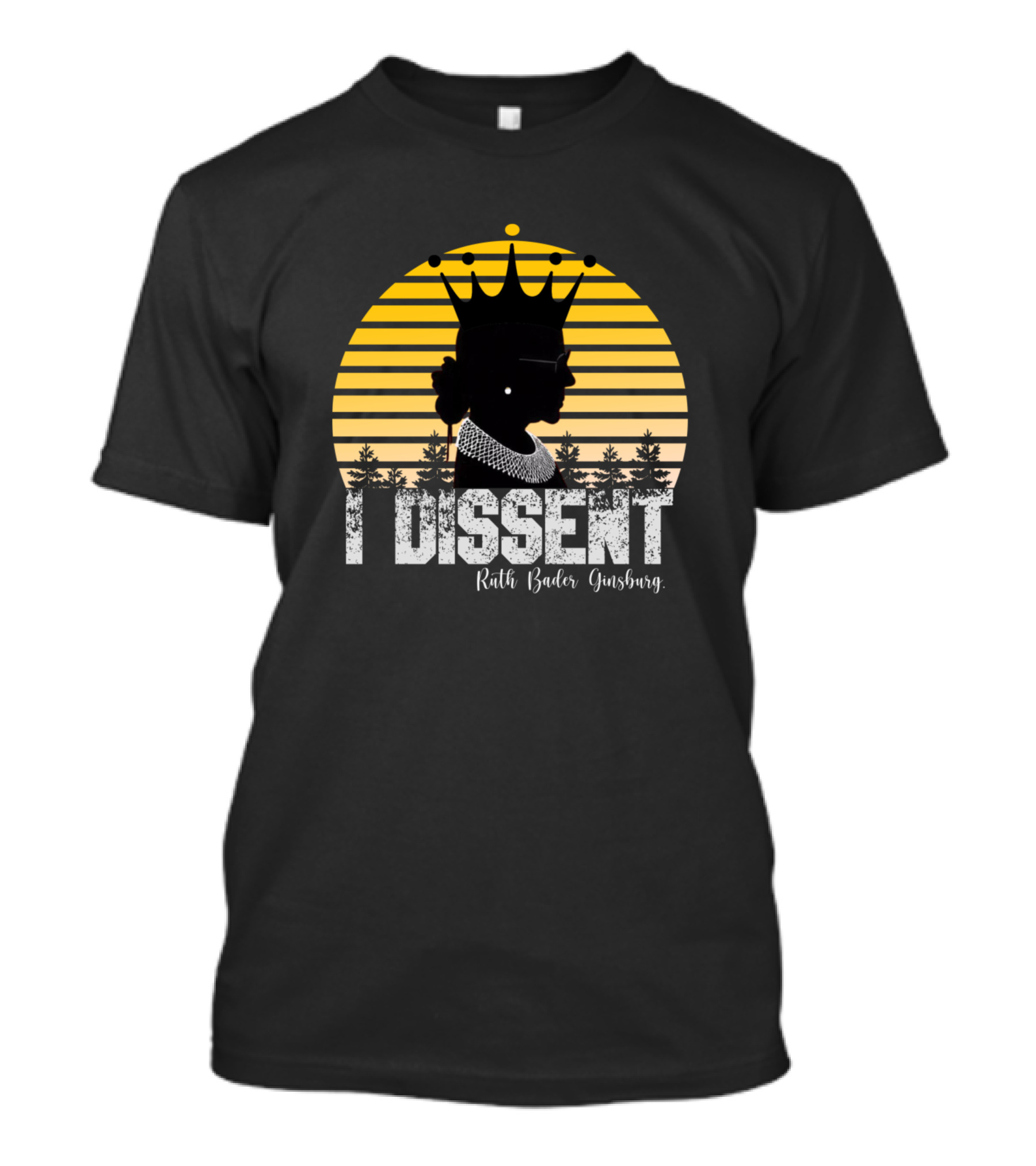 I Dissent Ruth Bader Ginsburg Silhouette With Crown And Collar Sunset Background T-Shirt