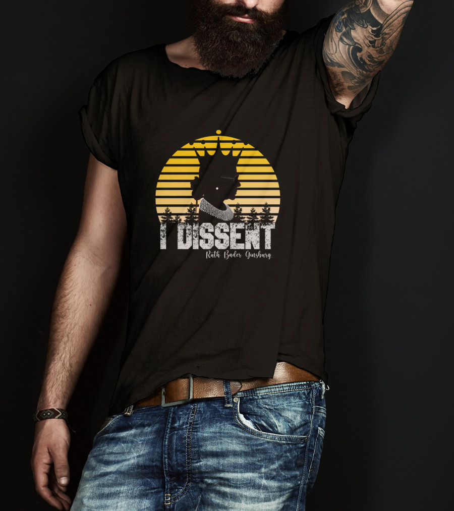 I Dissent Ruth Bader Ginsburg Silhouette With Crown And Collar Sunset Background T-Shirt