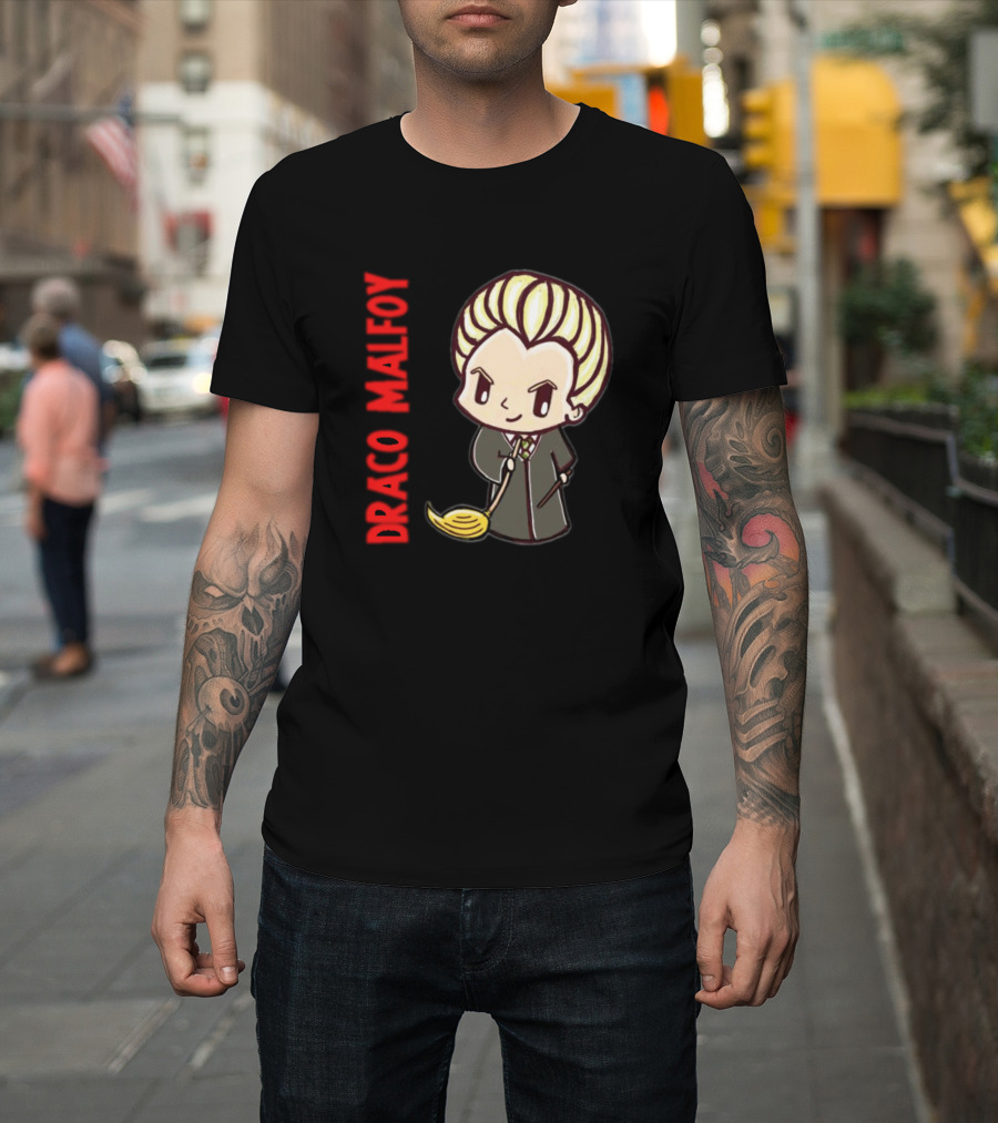 Draco Malfoy Chibi Character With Broom T-Shirt