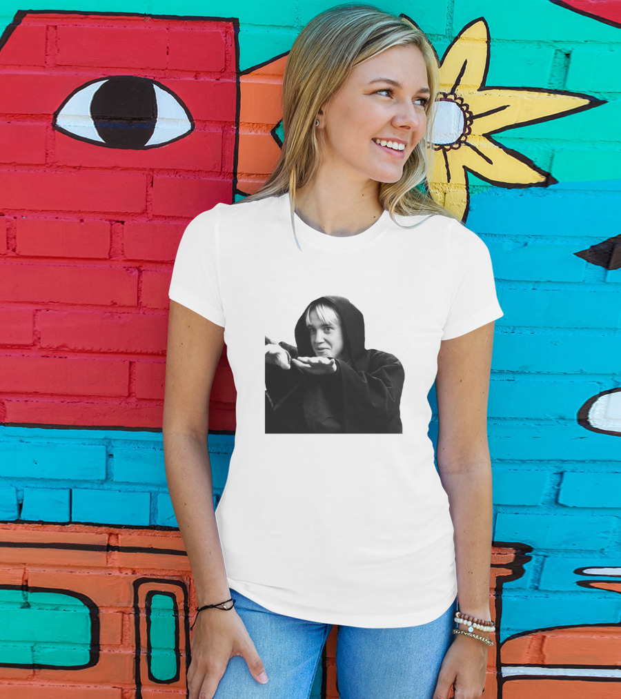 Draco Malfoy Black And White Hooded Cloak Image T-Shirt