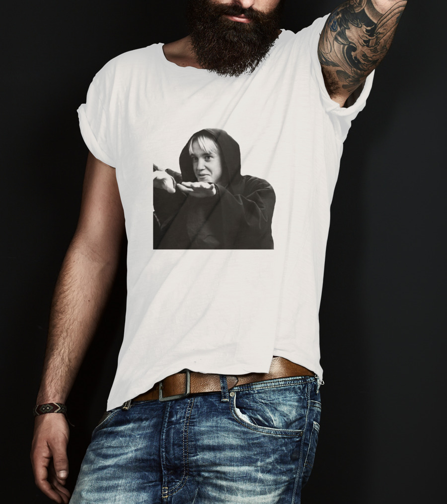 Draco Malfoy Black And White Hooded Cloak Image T-Shirt