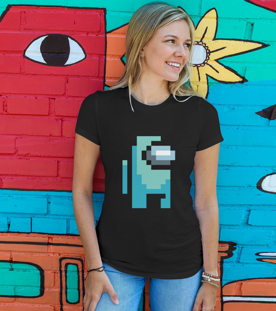 Among Us Cyan Crewmate Pixel T-Shirt