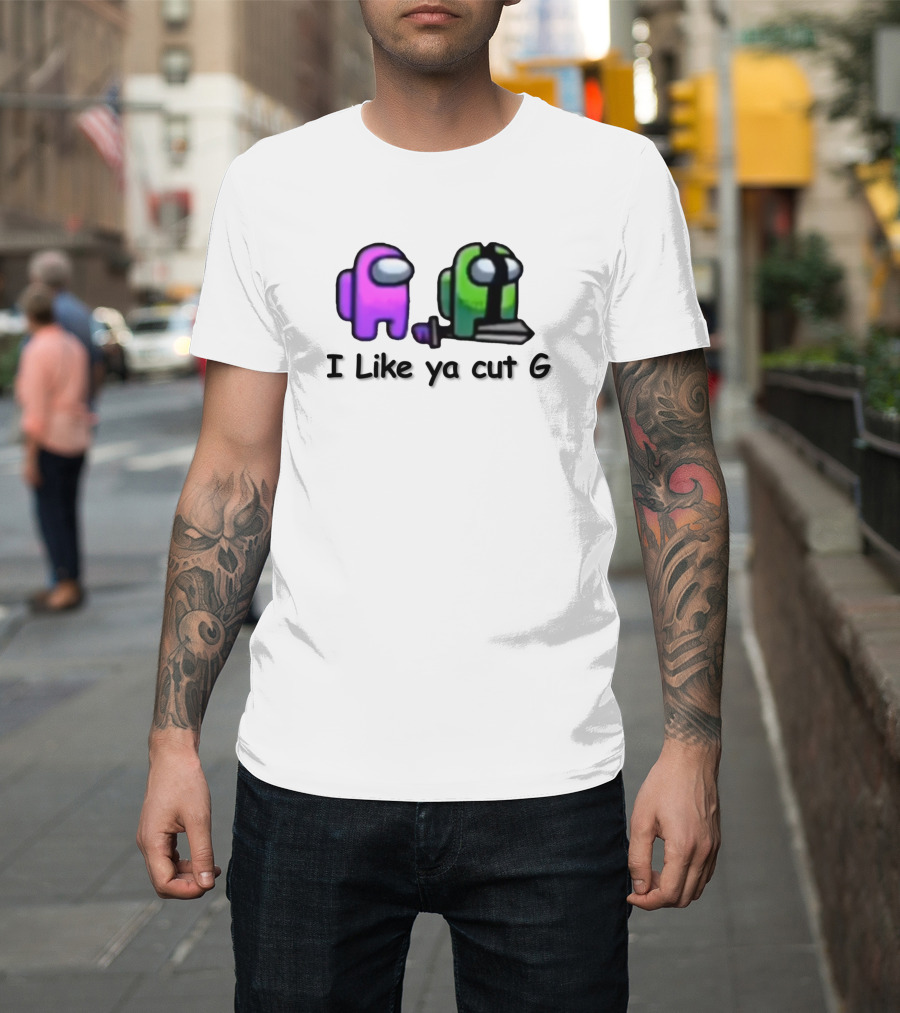Among Us I Like Ya Cut G Purple And Green Characters With Sword T-Shirt