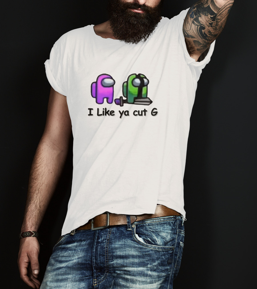 Among Us I Like Ya Cut G Purple And Green Characters With Sword T-Shirt