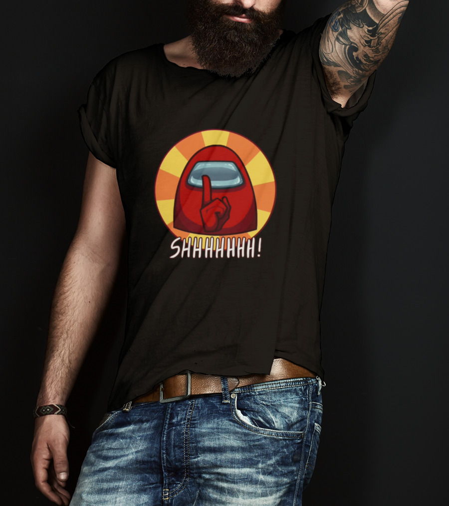 Among Us Shhhhhh Red Crewmate Silence Gesture T-Shirt
