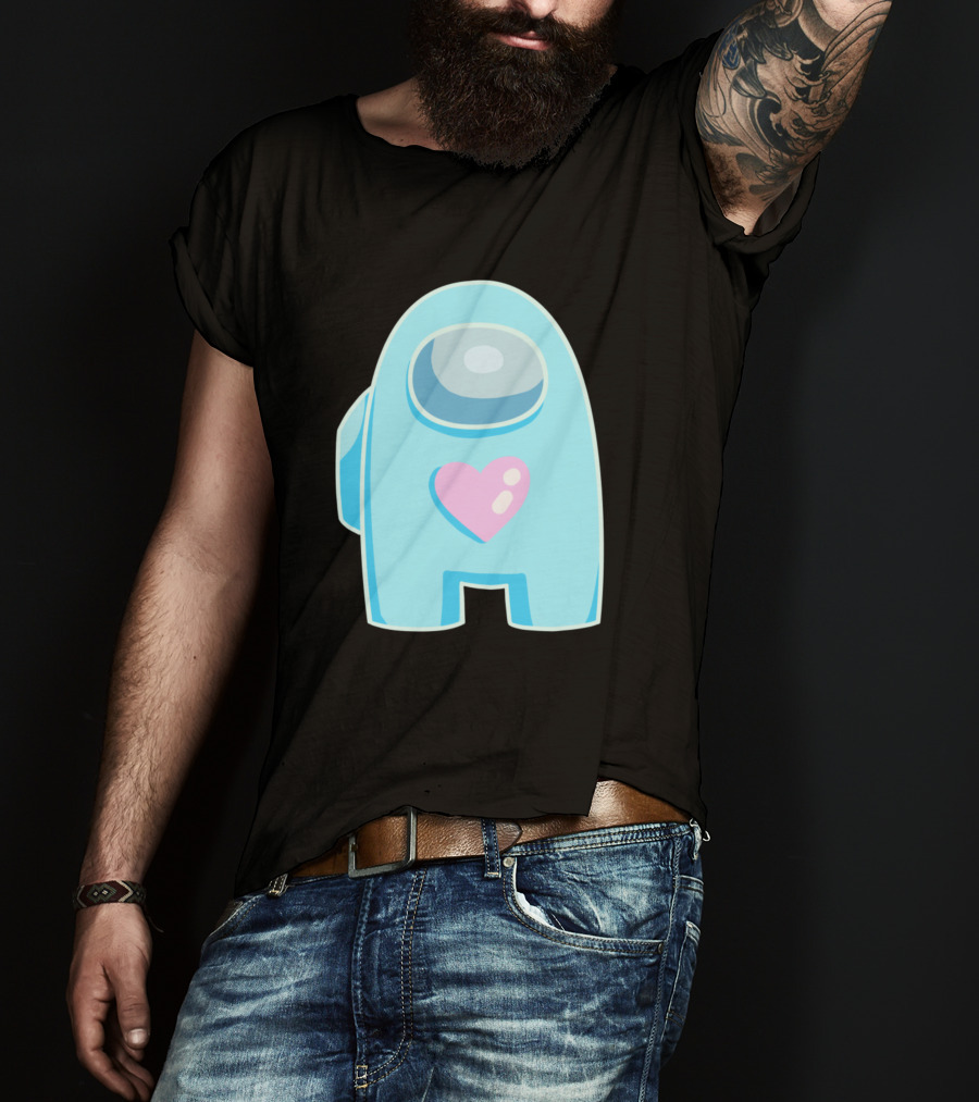 Blue Among Us Crewmate Pink Heart T-Shirt