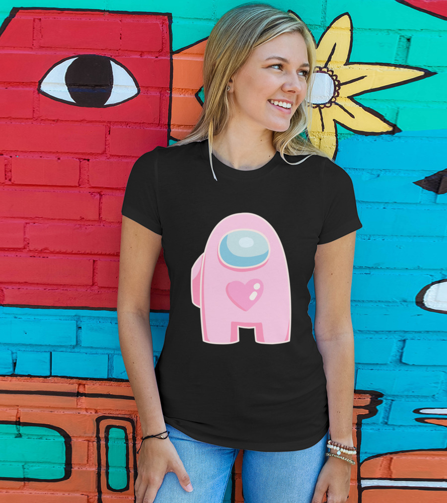Pink Heart Among Us Crewmate Character T-Shirt