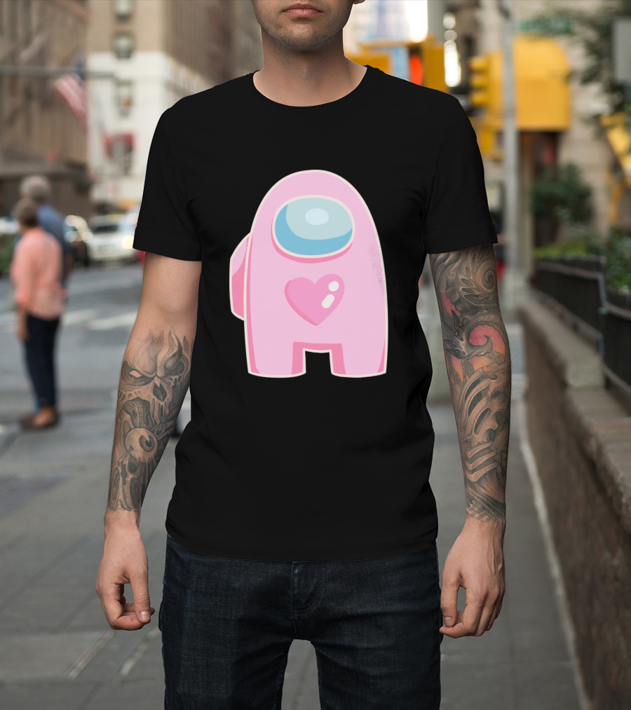 Pink Heart Among Us Crewmate Character T-Shirt