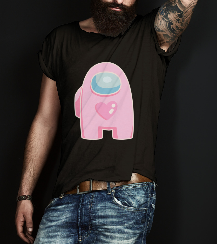 Pink Heart Among Us Crewmate Character T-Shirt