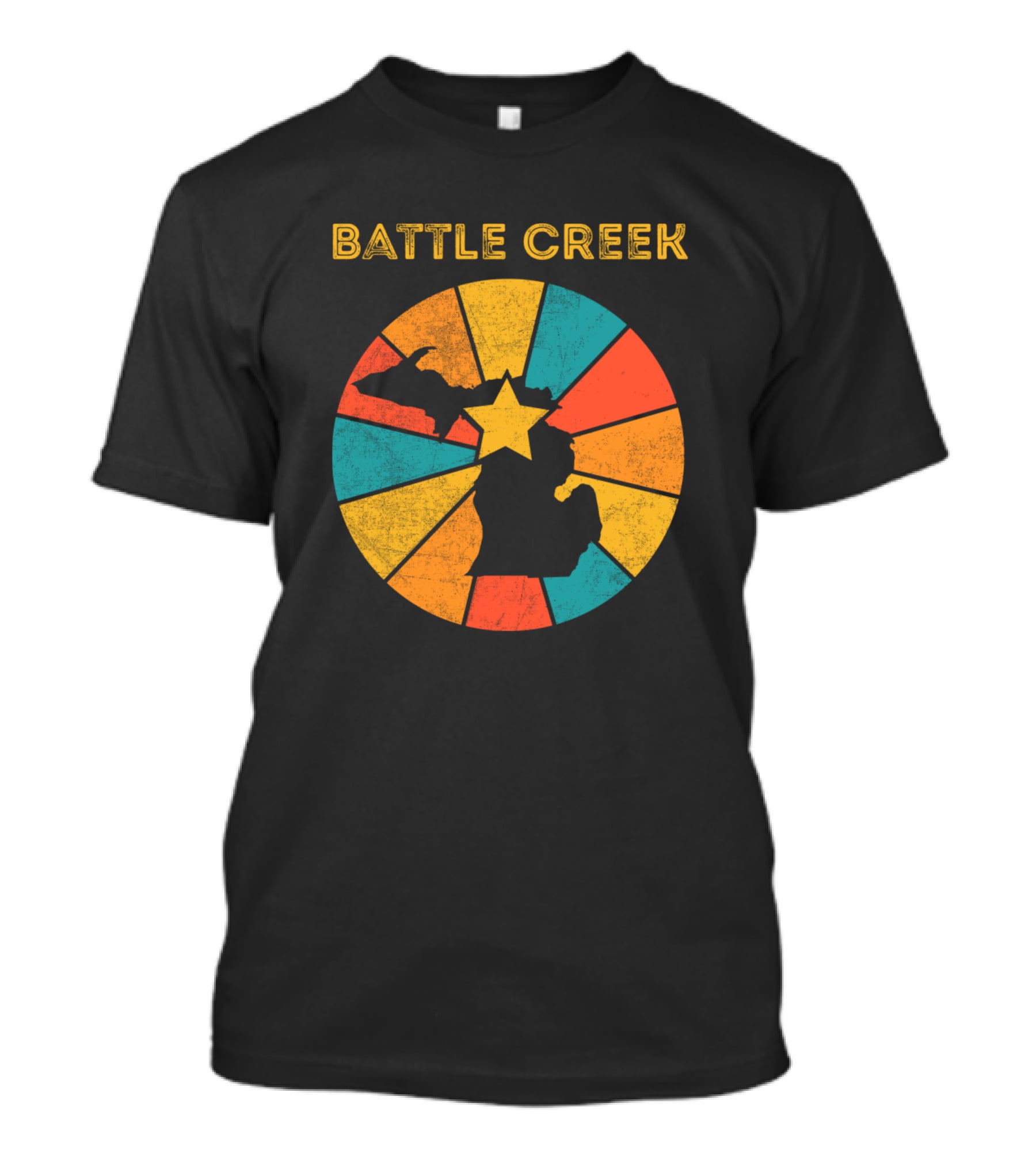 Battle Creek Michigan Vintage Retro Map Starburst T-Shirt
