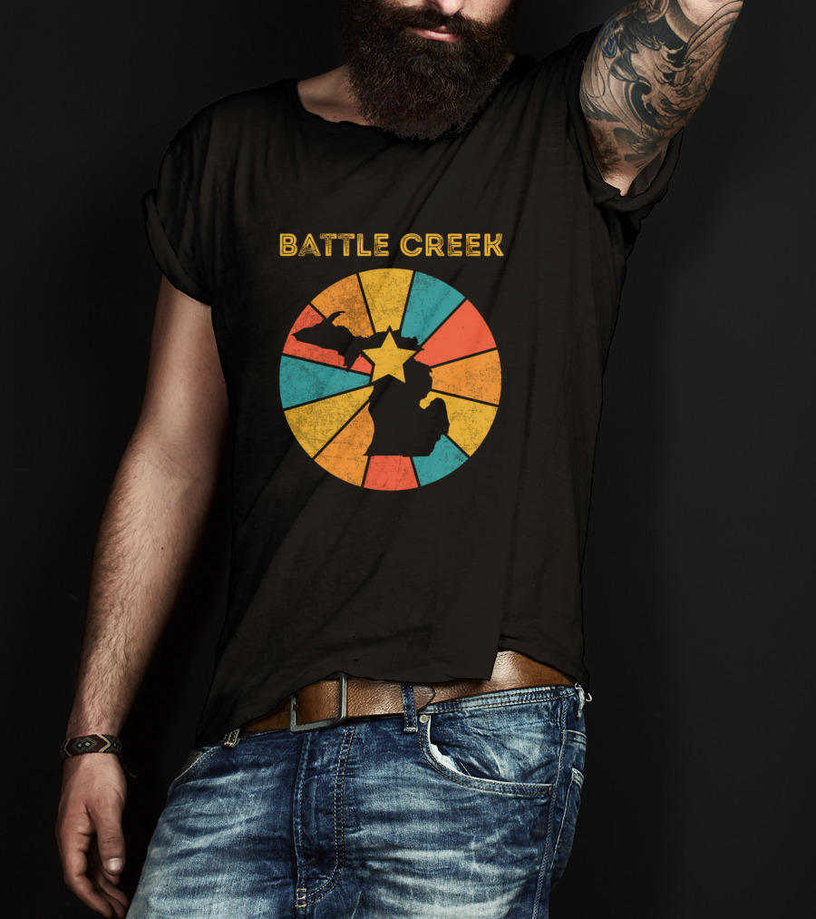 Battle Creek Michigan Vintage Retro Map Starburst T-Shirt