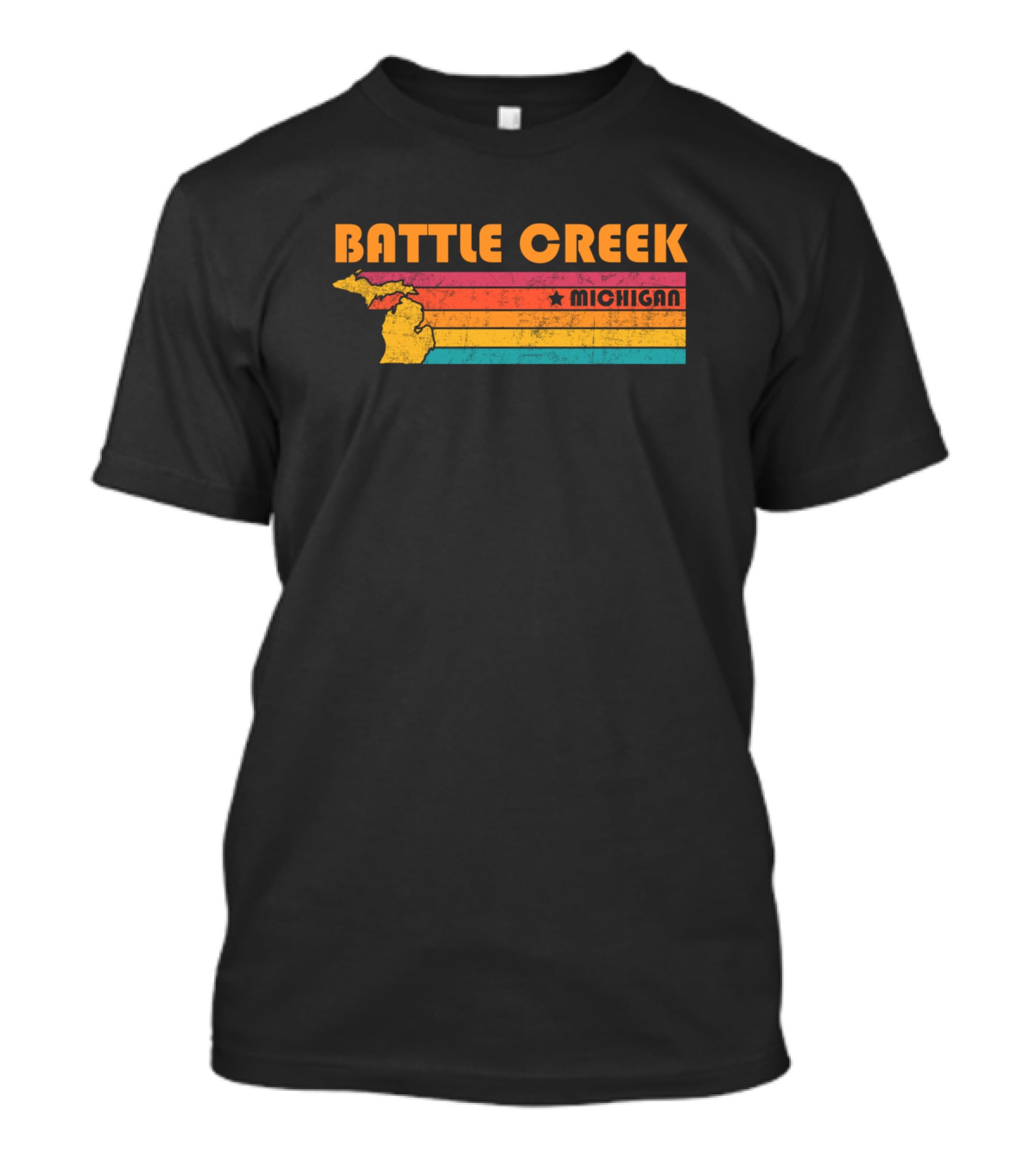 Battle Creek Michigan Vintage Distressed Map Retro Stripes T-Shirt
