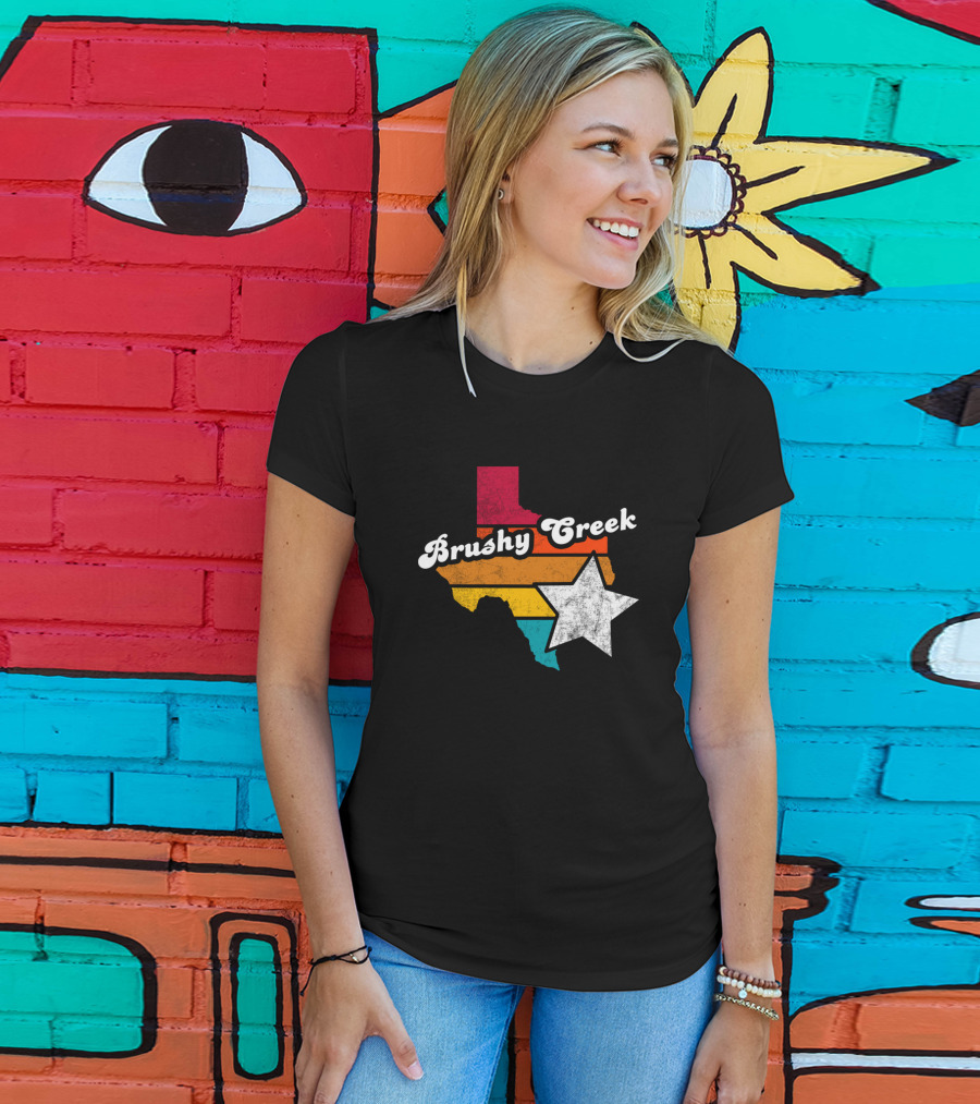Brushy Creek Texas Retro Texas Map With Star T-Shirt
