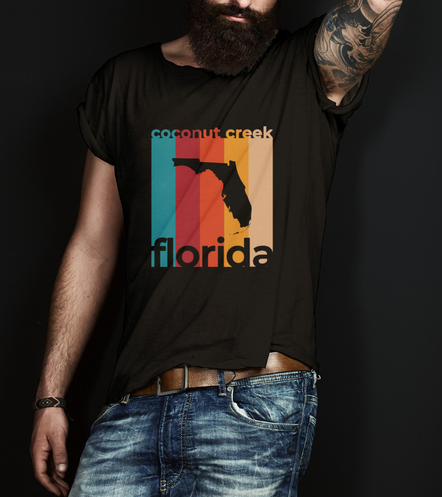 Coconut Creek Florida Vintage State Silhouette Retro Stripes T-Shirt