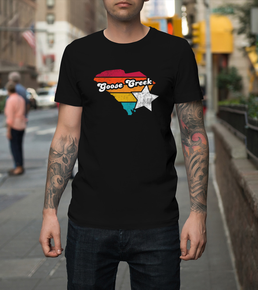 Goose Creek South Carolina State Map Retro Stripes Star T-Shirt