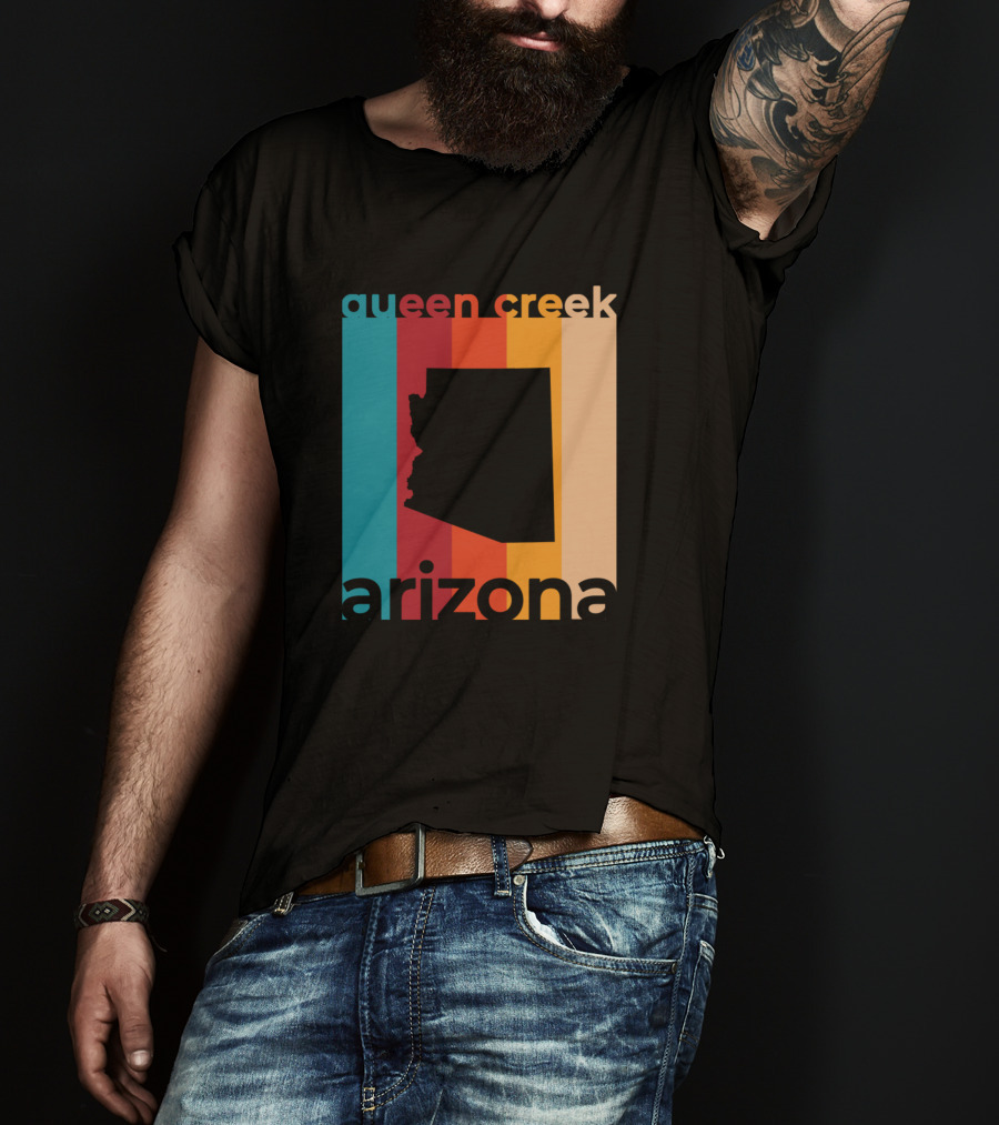 Queen Creek Arizona Retro Stripes Map T-Shirt