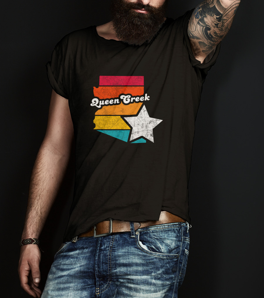 Queen Creek Arizona Vintage Map Star Retro Stripe T-Shirt