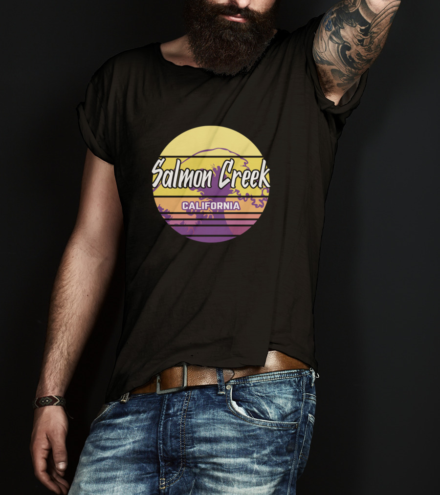 Salmon Creek California Retro Wave Sunset Circle T-Shirt