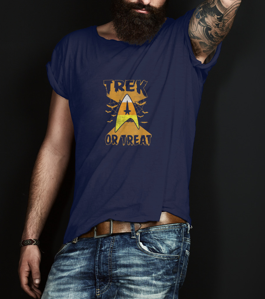 Star Trek Trek Or Treat Candy Corn Symbol With Bats And Webs T-Shirt