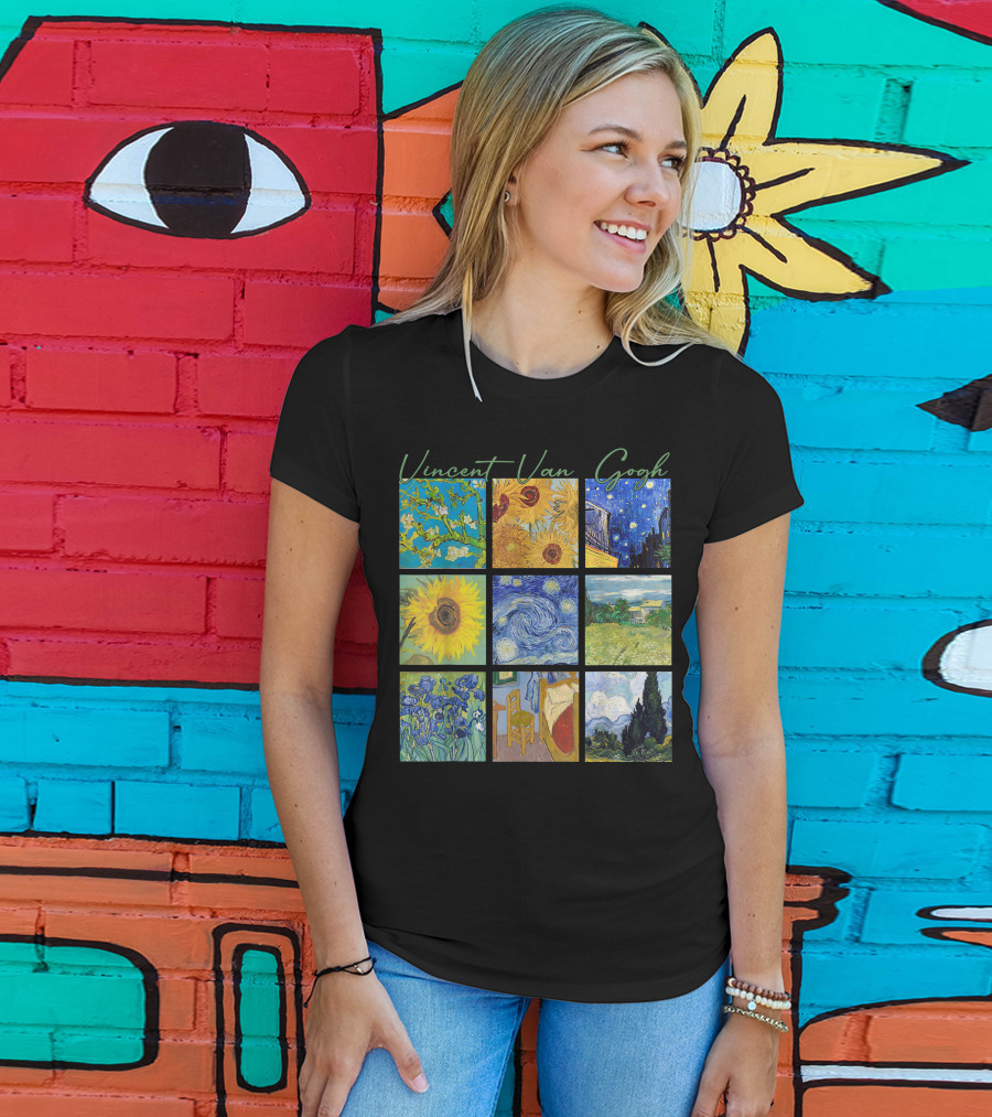Vincent Van Gogh Almond Blossoms Sunflowers Starry Night Irises Bedroom Cypress T-Shirt