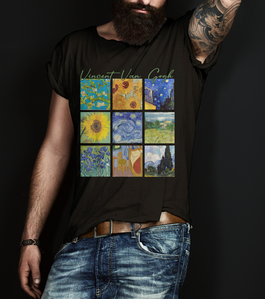 Vincent Van Gogh Almond Blossoms Sunflowers Starry Night Irises Bedroom Cypress T-Shirt