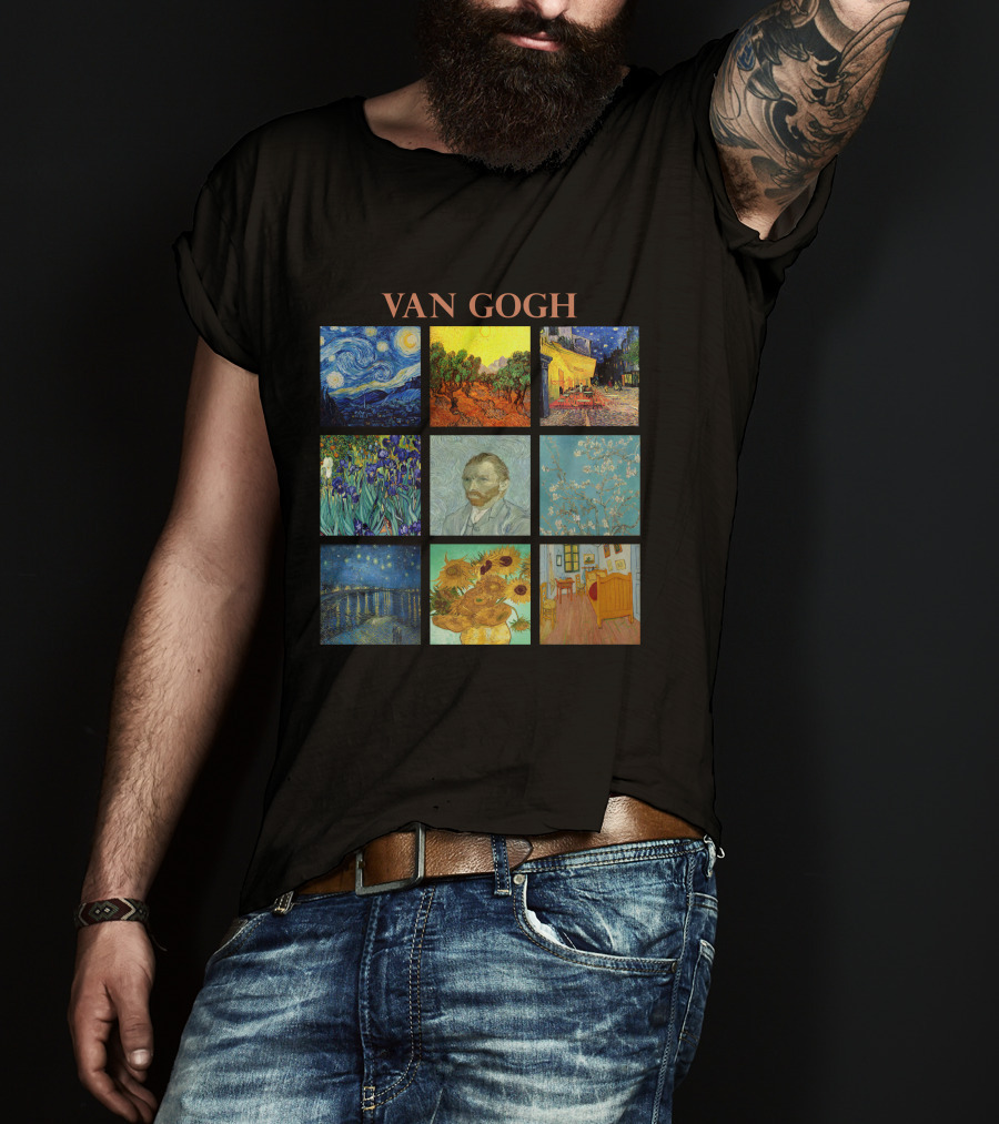 Van Gogh Starry Night Sunflowers Irises Café Terrace Almond Blossoms Portrait Bedroom T-Shirt