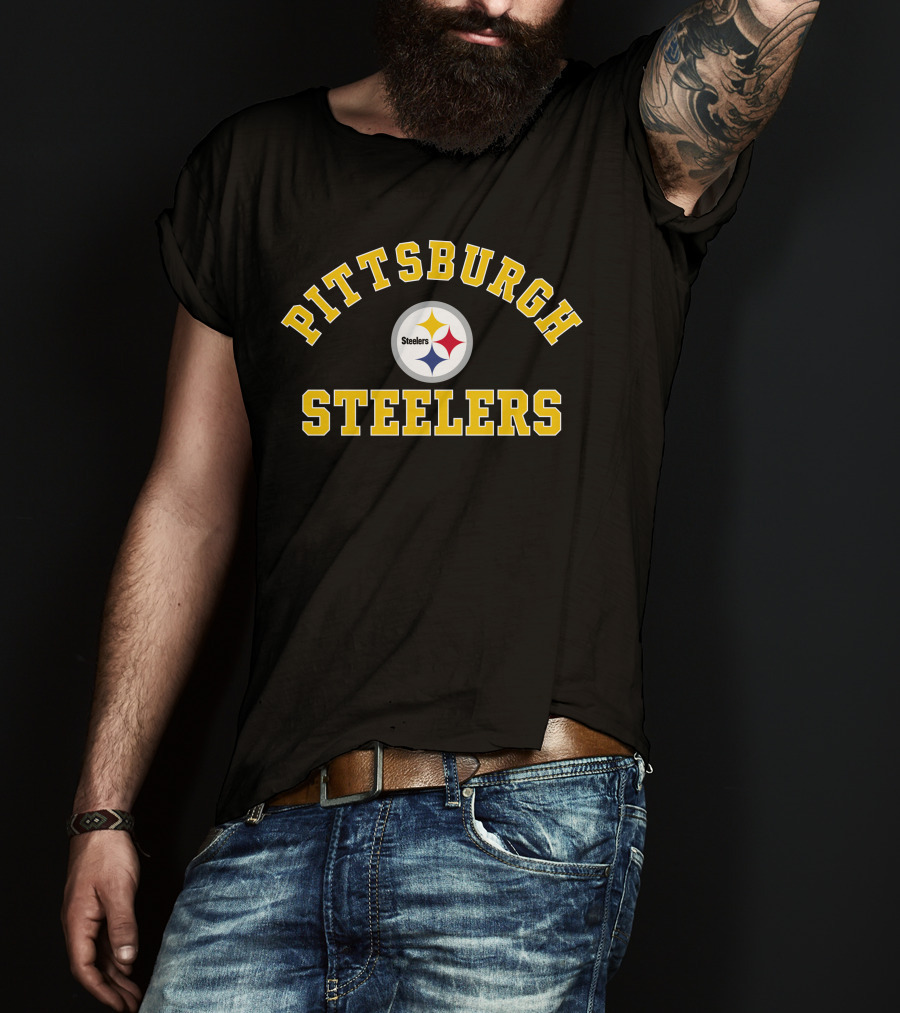 Pittsburgh Steelers NFL Team Logo Classic Yellow Text On Gray Background T-Shirt