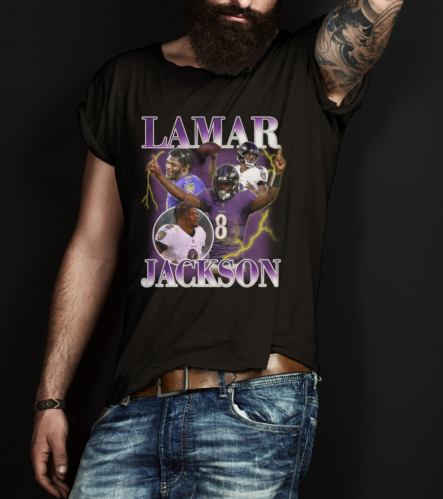 LAMAR JACKSON Baltimore Ravens Quarterback Collage T-Shirt
