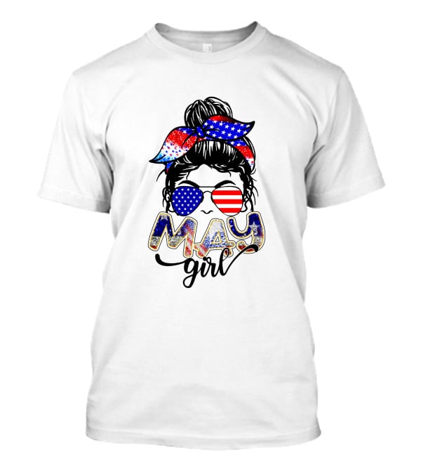 May Girl American Flag Sunglasses And Bandana T-Shirt