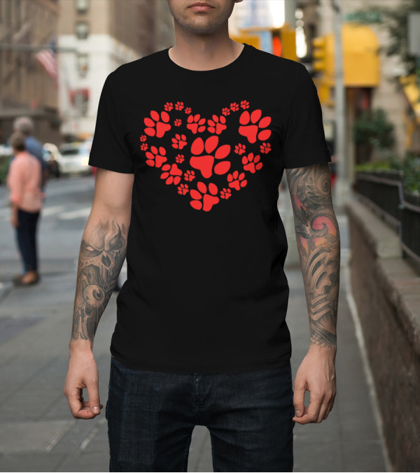 Shirt: Paws Heart Red Paw Prints Heart T-Shirt Paws Heart Red Paw Prints Heart T-Shirt