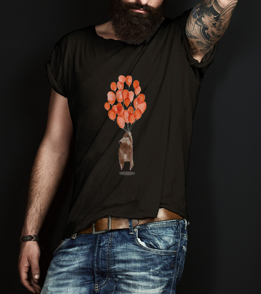 Almost Take Off With Bear Holding Red Balloons Floating Up 1492691 T-Shirt