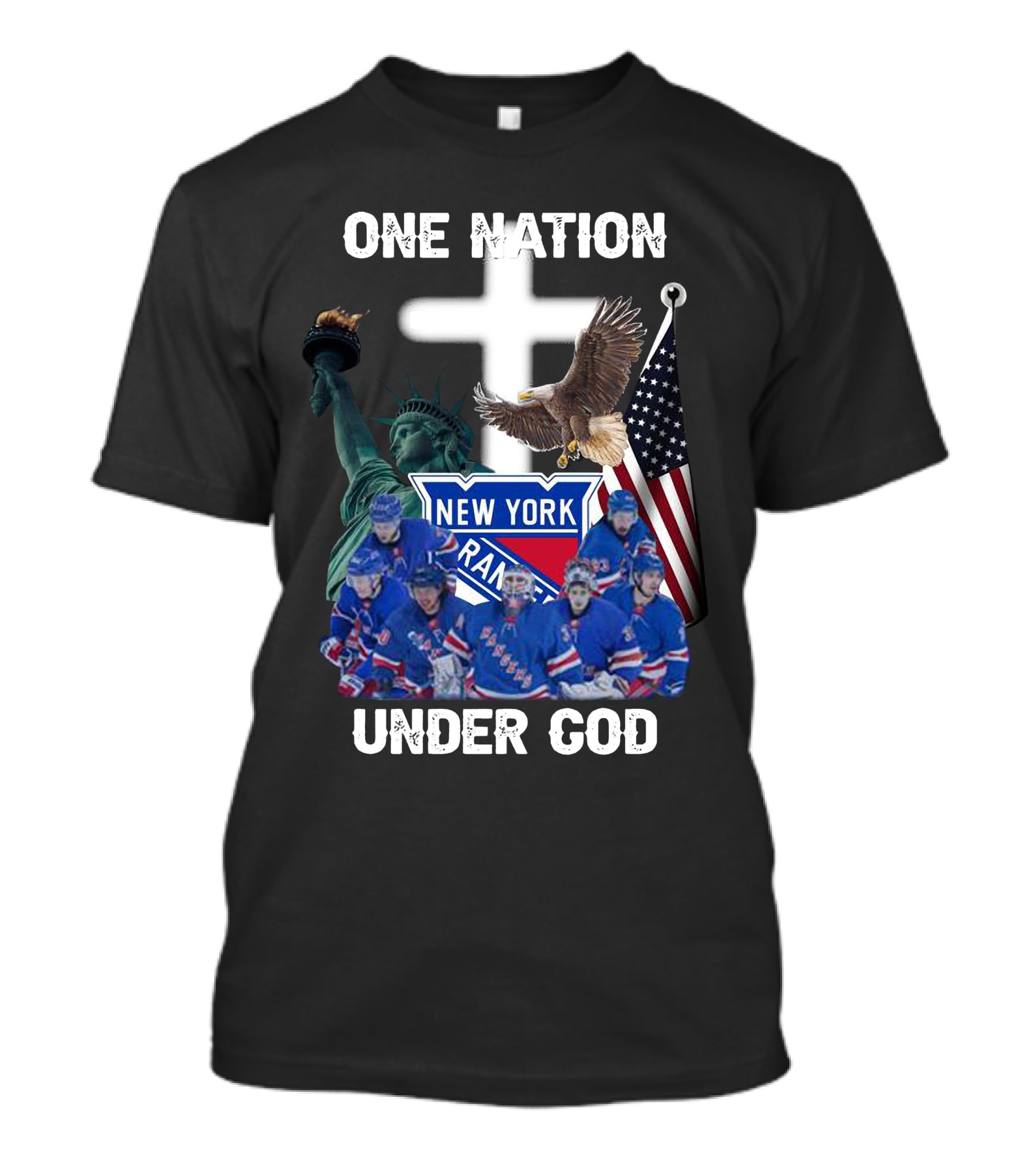 New York Rangers One Nation Under God Statue Of Liberty Flag And Eagle T-Shirt