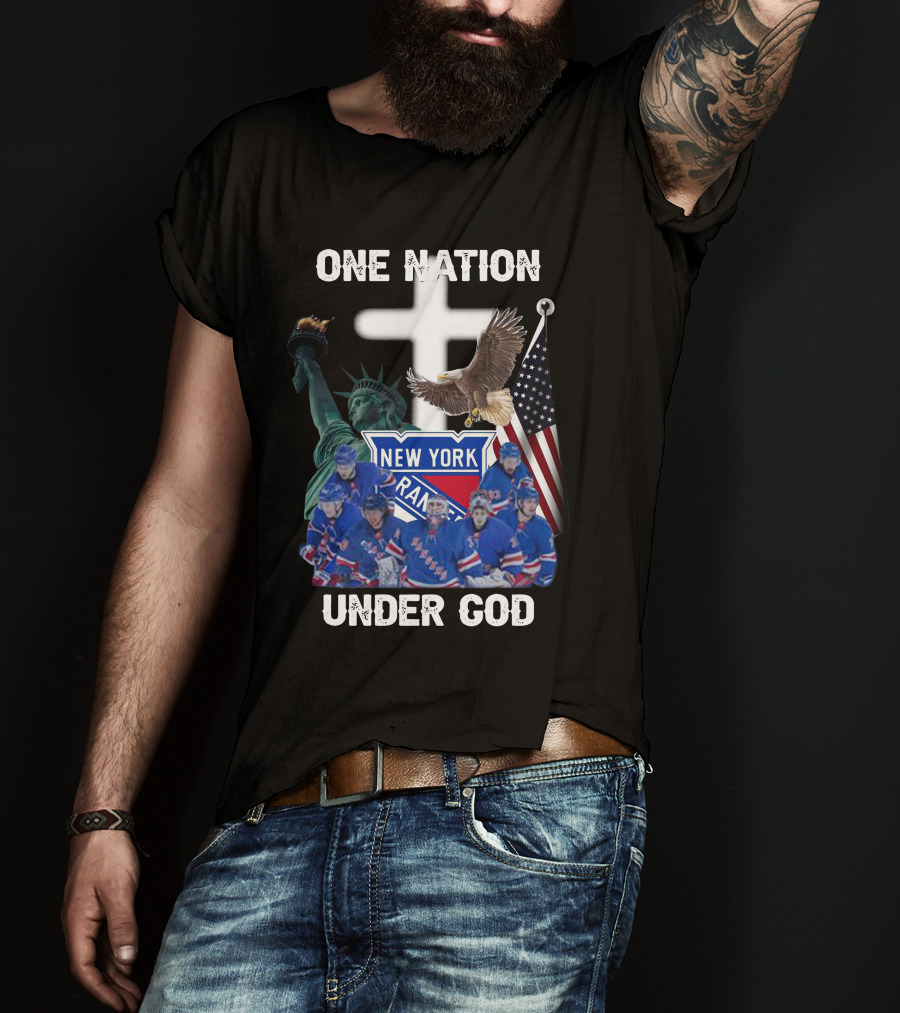 New York Rangers One Nation Under God Statue Of Liberty Flag And Eagle T-Shirt