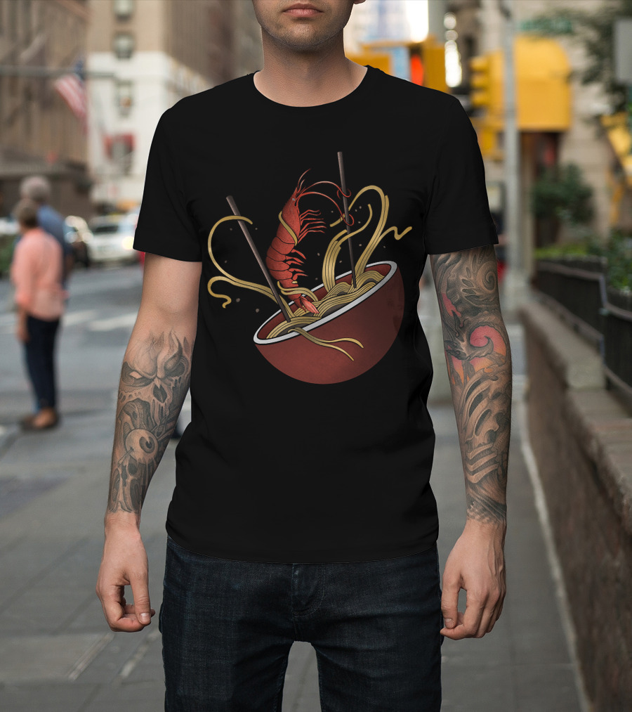 Shrimp Noodles Bowl With Chopsticks In Ramen T-Shirt