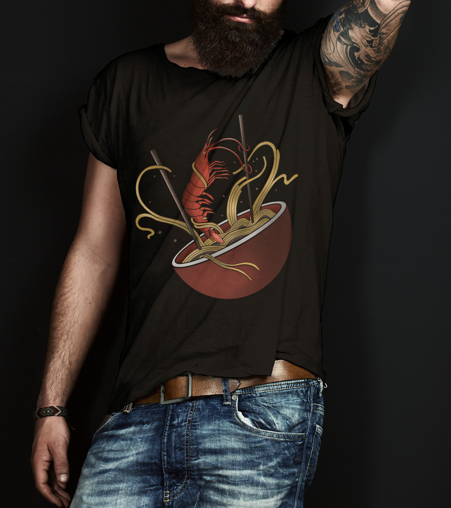 Shrimp Noodles Bowl With Chopsticks In Ramen T-Shirt