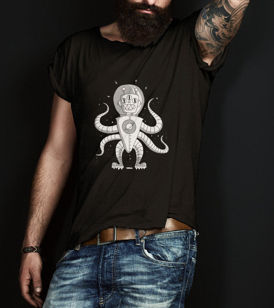 Alien Spaceman 853031 Six-Legged Robot With Saturn Helmet T-Shirt