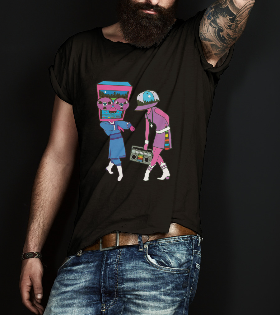 Around The Track 347 Retro Arcade Style Dancing Figures And Boombox T-Shirt
